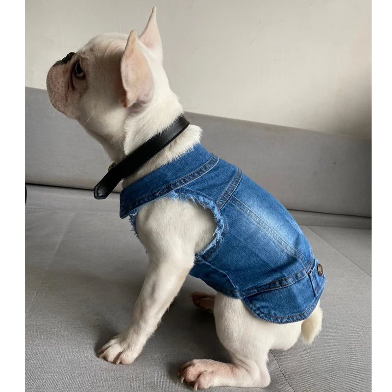 Pet Dog Denim Jacket Spring Dog Clothes for Small Medium Breeds Dogs Design Puppy Vintage Washed Jeans Vest Coat Bulldog Terrier