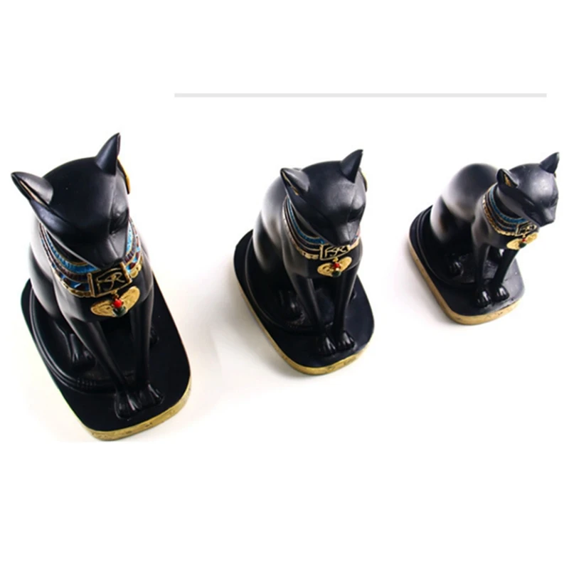 Resin Egyptian Cat Bastet Figurine Anime Egyptian Goddess Statue Sculpture Home Bar Office Desktop Decoration