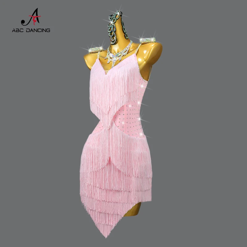 Costume da competizione di danza latina professionale rosa Costume da donna per adulti vestito con frange da sala pratica indossare linea vestito vestiti femminili ragazze Abito da Donna con Nappa Nuovi prodottie serie