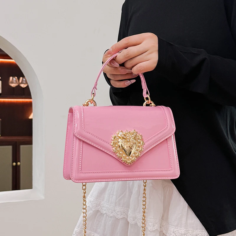 Light Luxury Burgundy Handbags For Women Trendy Versatile Buckle Shoulder Bags Female Casual Commuting Chain Crossbody Bag