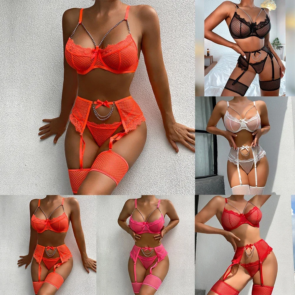 طقم حزام أربطة نسائي مثير ، ملابس داخلية دانتيل ، حمالة صدر ، سروال داخلي ، سروال داخلي ، حمالة ، جورب ، ملابس داخلية ، ملابس نادي ليلية ، 5 والي