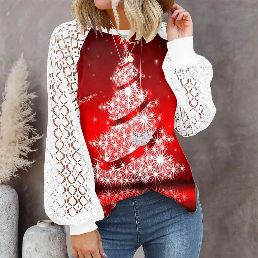 Create Atmosphere Cartoon Lantern Sleeve Elk Christmas Top for Christmas Party