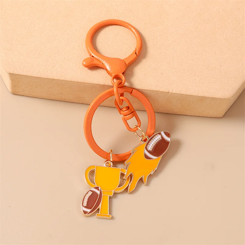 Aihua Niedlicher Emaille American Football Schlüsselanhänger Rugby-Ball Schlüsselring für Frauen Mädchen Handtaschenanhänger DIY Schmuck – Detail 7