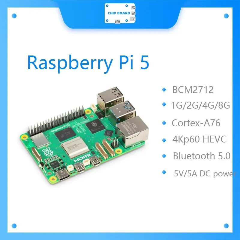 for Raspberry Pi 5 Board Cortex-A76 Linux 4GB 8GB Arm Python Programming PCIe Gigabit Ethernet USB3.0 Official