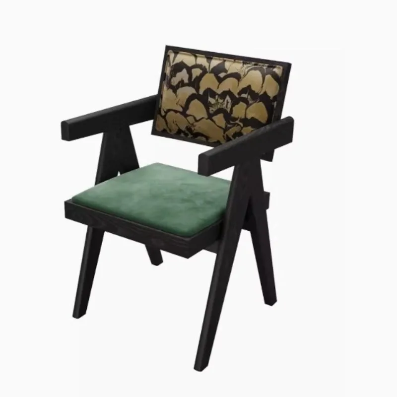 

Solid wood French family dining chair, casual retro armchair