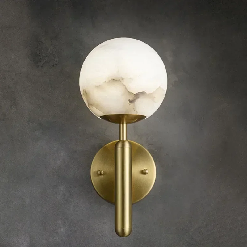 

2025 Modern Copper Marble Ball Wall Lamp Simple Creative Living Room Background Luxury Postmodern Bedroom Study Led Copper Light