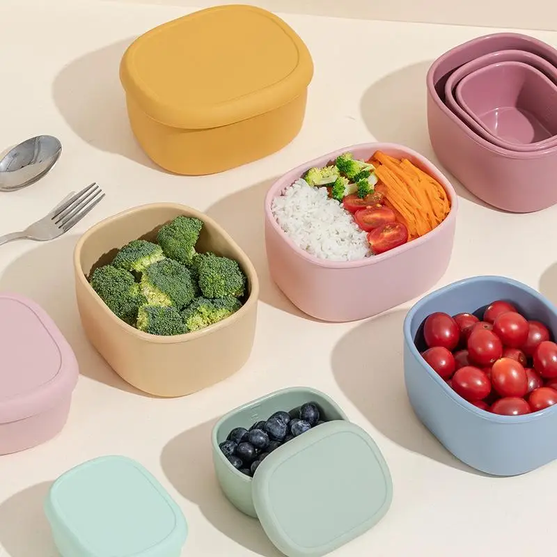 Food Grade Mini Silicone Airtight Storage Containers Leak Resistant Reusable for Portion Control Snack Picnic Lunch Box Use