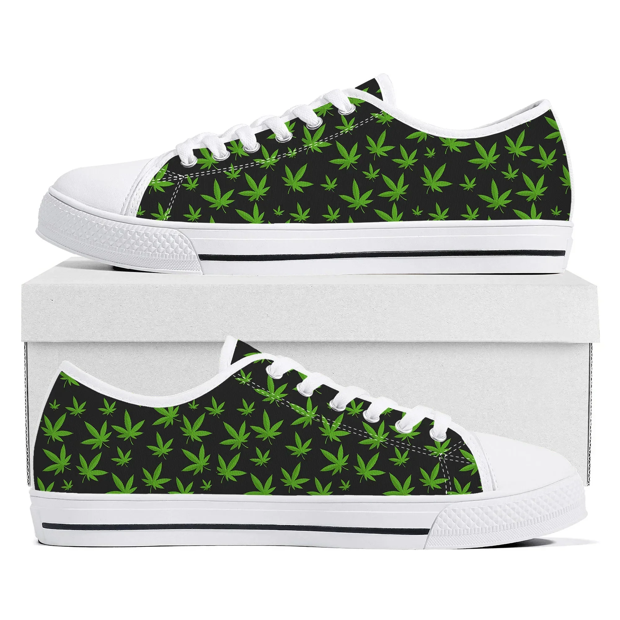 Leaf Weed Rasta Marijuana Red Yellow Green Art Low Top High Quality Sneakers Canvas Sneaker Casual Couple Shoes Custom Shoe view 2