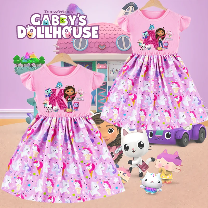 

Кукольный домик Габби, детское платье, детский карнавальный костюм с буквенным принтом, модный костюм кота, праздничная одежда, одежда принцессы для девочек, подарок на день рождения