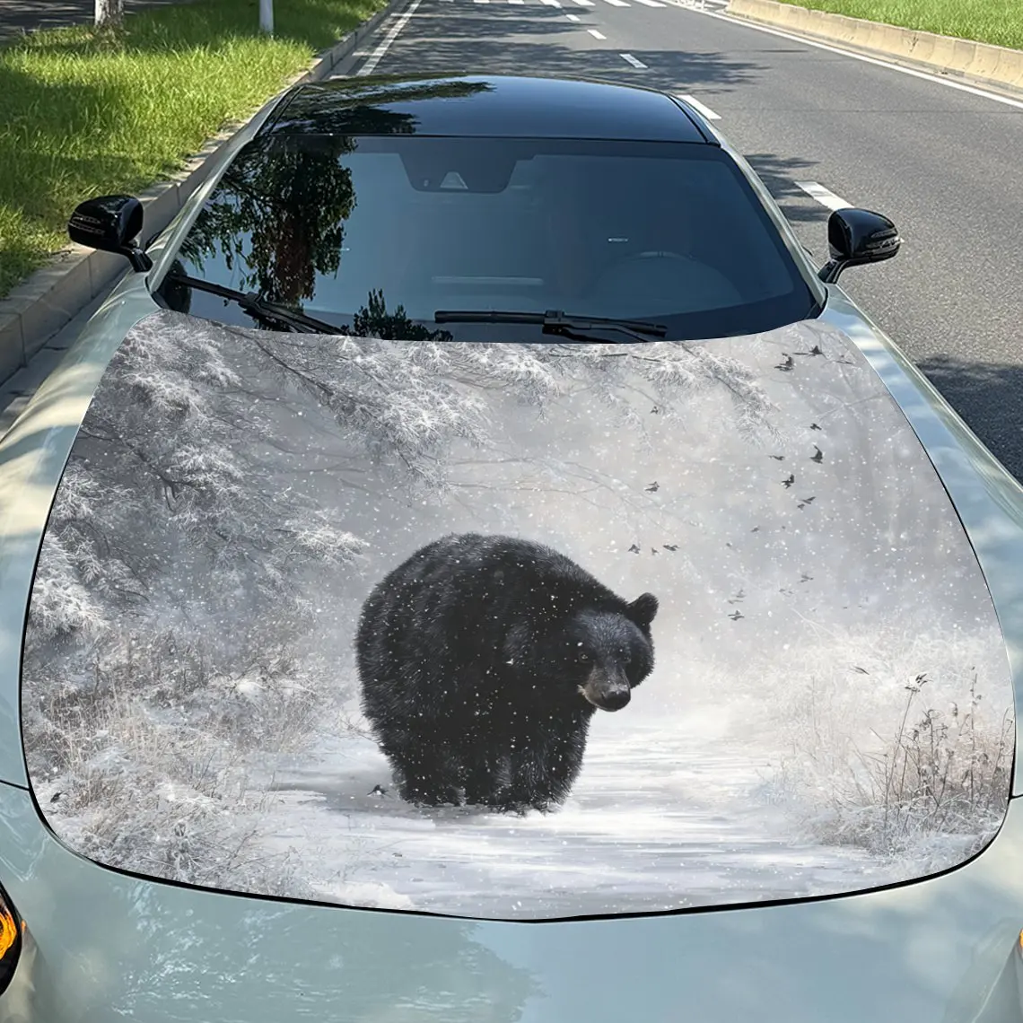 Car Decals Realistic Bear Amidst a Dynamic, Splashing Water Scene Car Hood Sticker, Waterproof Self - Adhesive Vinyl Graphics De