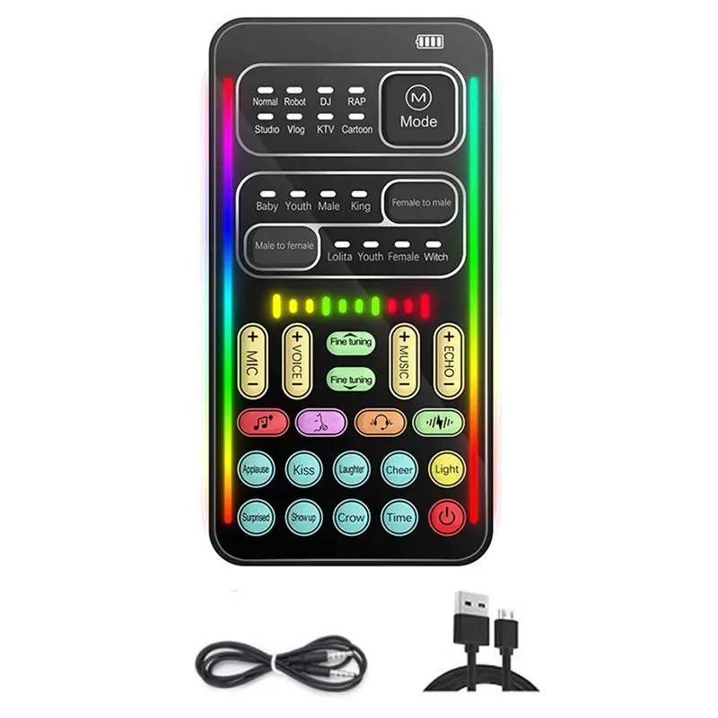 ABSL-I9 Voice Changer Multiple Audio Effect Bluetooth Live Sound Cards Ultra-Thin Portable Live Sound Card Mic Voice Changer Dur