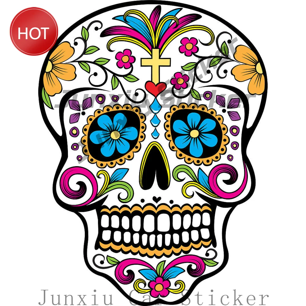 Sugar Skull Day Of The Dead PVC Car Sticker Eye Catching Decal For Rear Window And Bumper Exterior Decoration Car Accessories