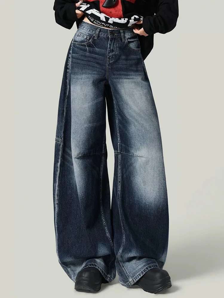 

Женские джинсы Y2K High Street, синие, серые, с изогнутым ножом, осенние американские ленивые свисающие полы, модные брюки для девочек