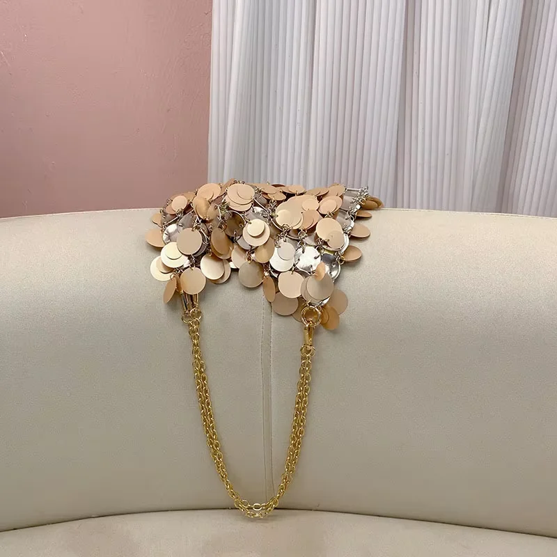 Women Bags Designer Metal Sequins Chain Woven Bag Hollow Evening Bags Clutch Travel PVC Holiday Shoulder Bag Handbag