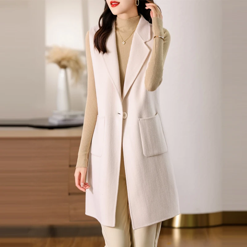 Ladies' 100% Cashmere Thick Double sided Hooded Vest Coat Classic Multi functional Fashion Suitable for Business and Leisure