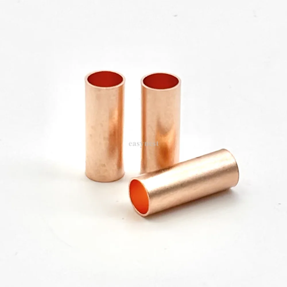 100PCS Copper connecting pipe wire joint small copper tube intermediate joint direct connection pressure pipe cold pressed