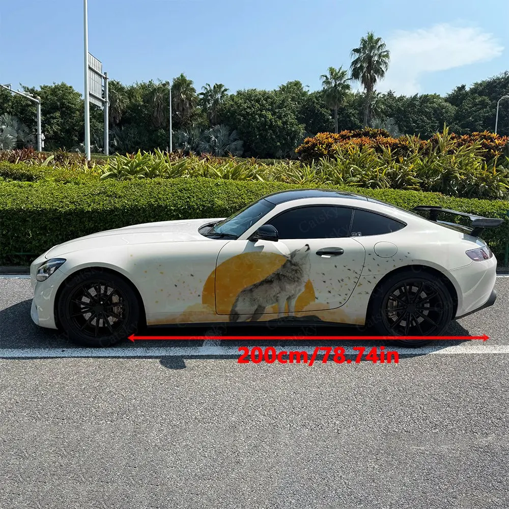2pcs Head Raised Howling Wolf Car Side Wraps, Self-Adhesive PVC Waterproof & Scratch-Resistant Stickers, Car Accessory Gift