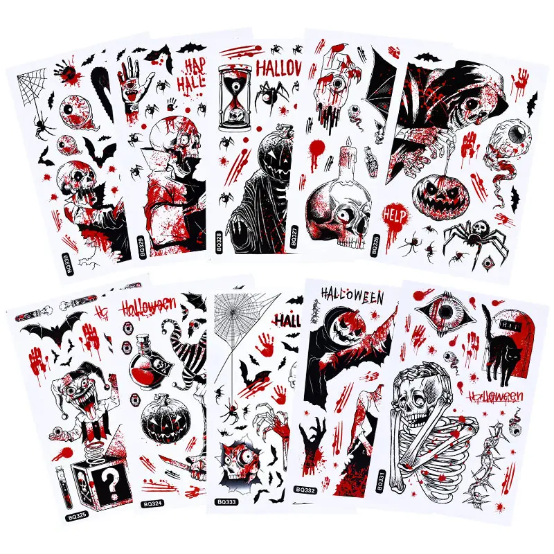 Halloween Static Sticker Bloody Handprint Skull Death Reaper Window Stickers Halloween Party Horror Haunted House Decor Props