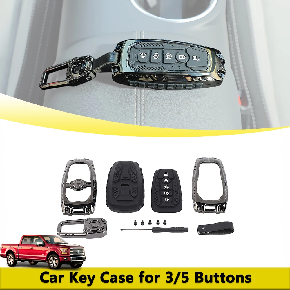 

3 Button 5 Button Car Key Case Cover Keys Shell Keychain for Ford Mustang F150 F250 F350 2021-2025 Car Accessories Gunmetal