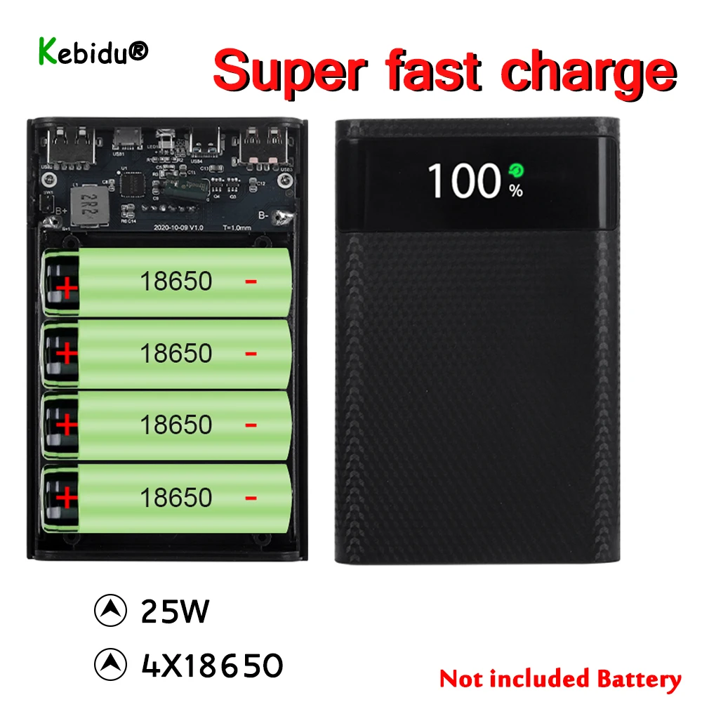 Kebidumei Super Fast power bank Shell Storage box Dual USB Micro Type C 5V/9V 18650 battery Case pack For iPhone Without Battery