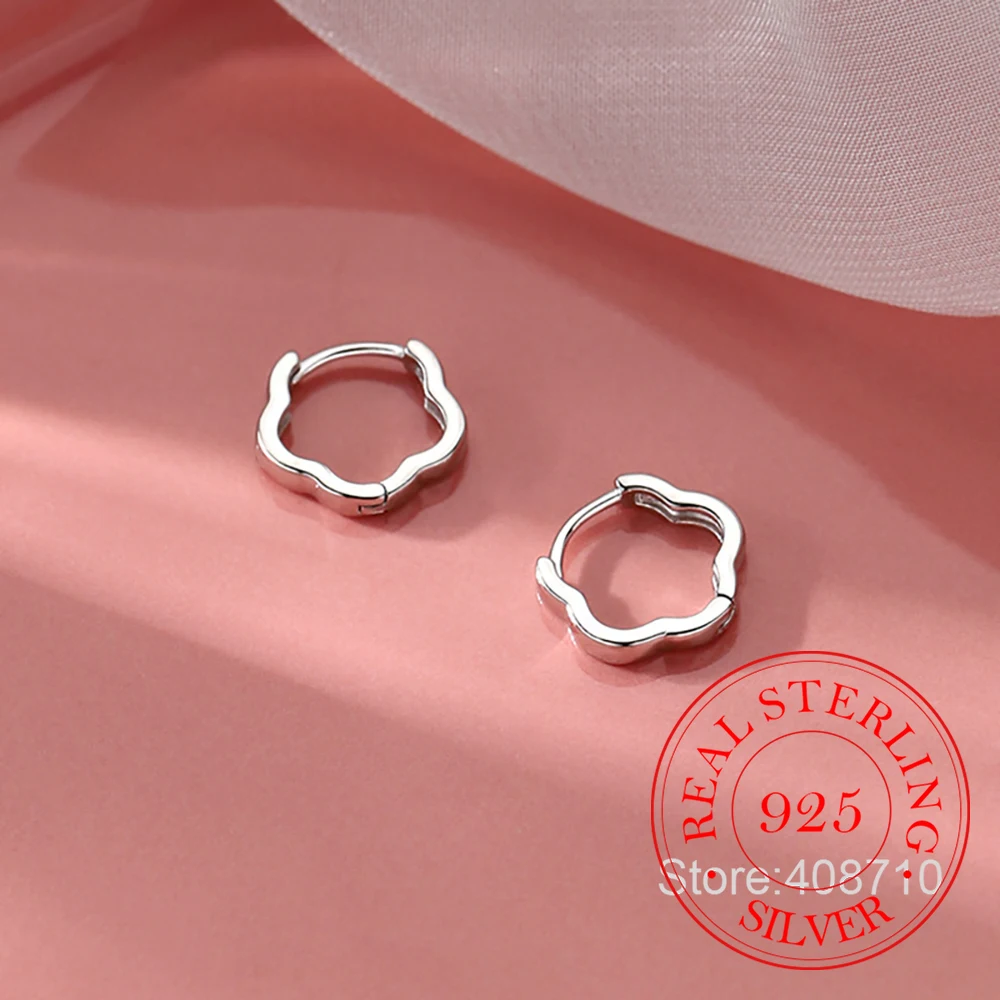 925 Sterling Silver Jewelry Simple Geometric Flower Hoop Earrings for Women Wedding Party Jewelry For Girls Friend Gift