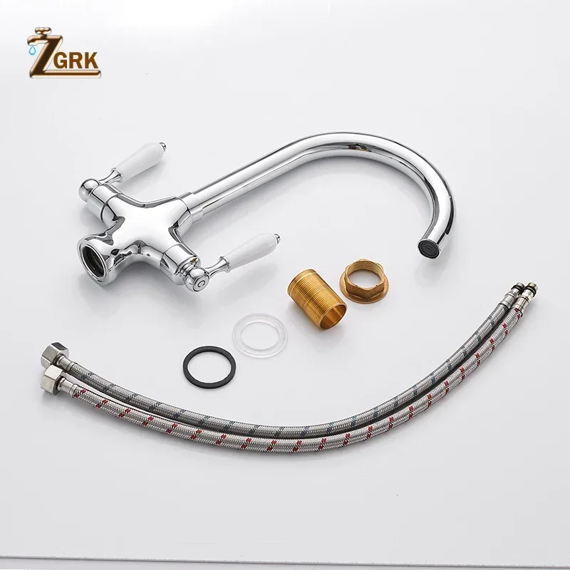 Kitchen Faucets Matte Black Dual Handle Kitchen Tap Single Hole 360 Rotation Water Mixer Tap Chrome White Sink Tap