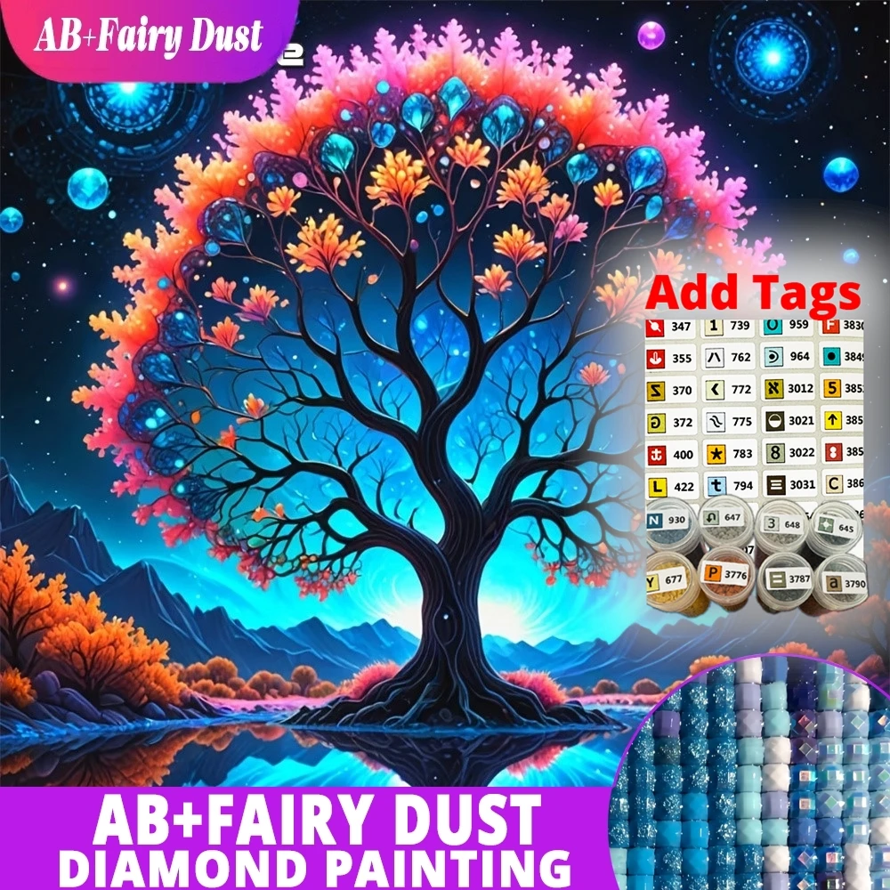 

Наклейки AB Fairy Dust DMC, 5D алмазная вышивка, пейзаж, дерево, полная квадратная алмазная мозаика, вышивка крестом, звездное небо, ручная работа