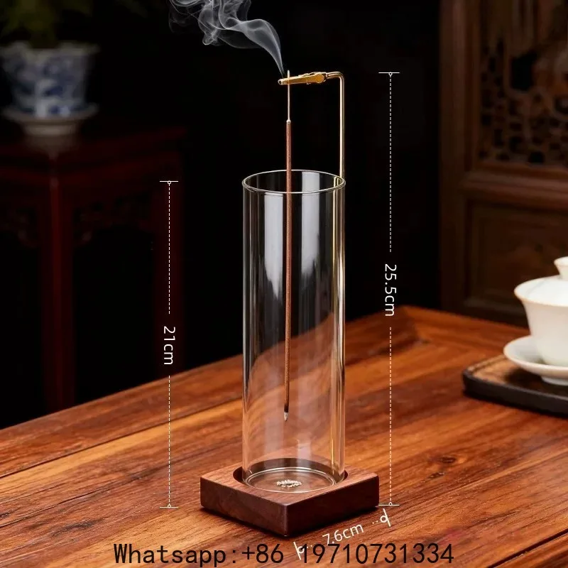 Solid wood seat upside down incense plug, glass windproof and ash-proof aromatherapy stove