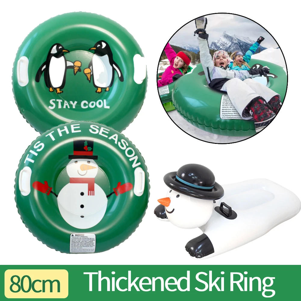

PVC Thickened Ski Ring with Handles Snow Tube Sled Wear Resist Snow Sledding Tool for Outdoor Winter Family Activity 80x80cm