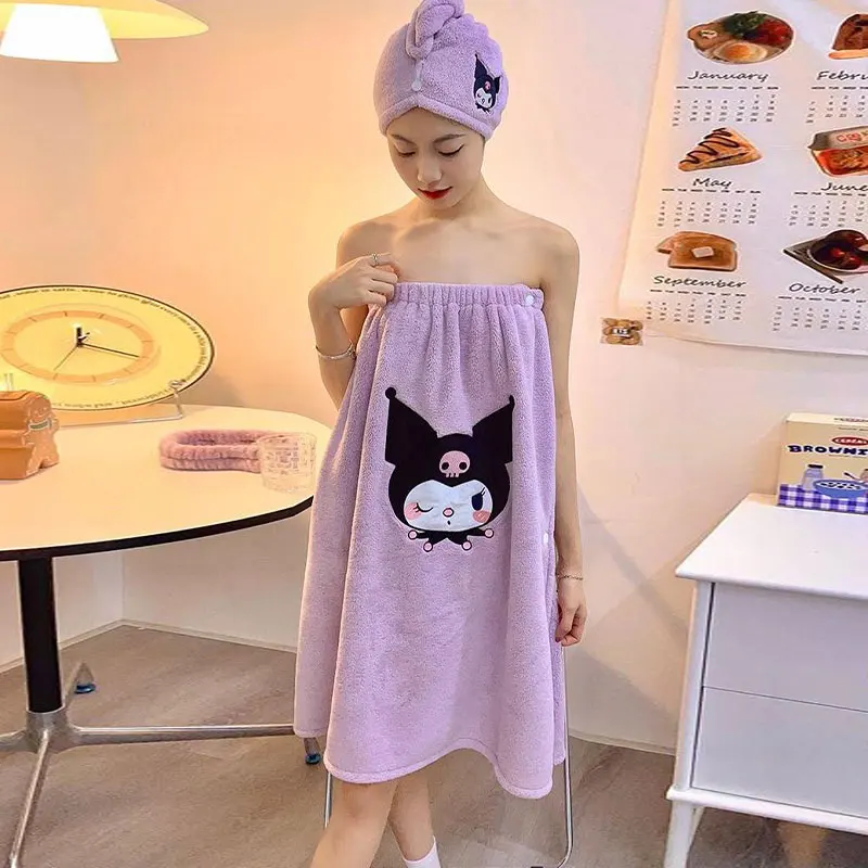 

Sanrio Kuromi Cartoon Printing Bath Towel Y2k Sweet Girls Water Absorbent Bathrobe Japanese Style New Cute Trend Bath Skirt