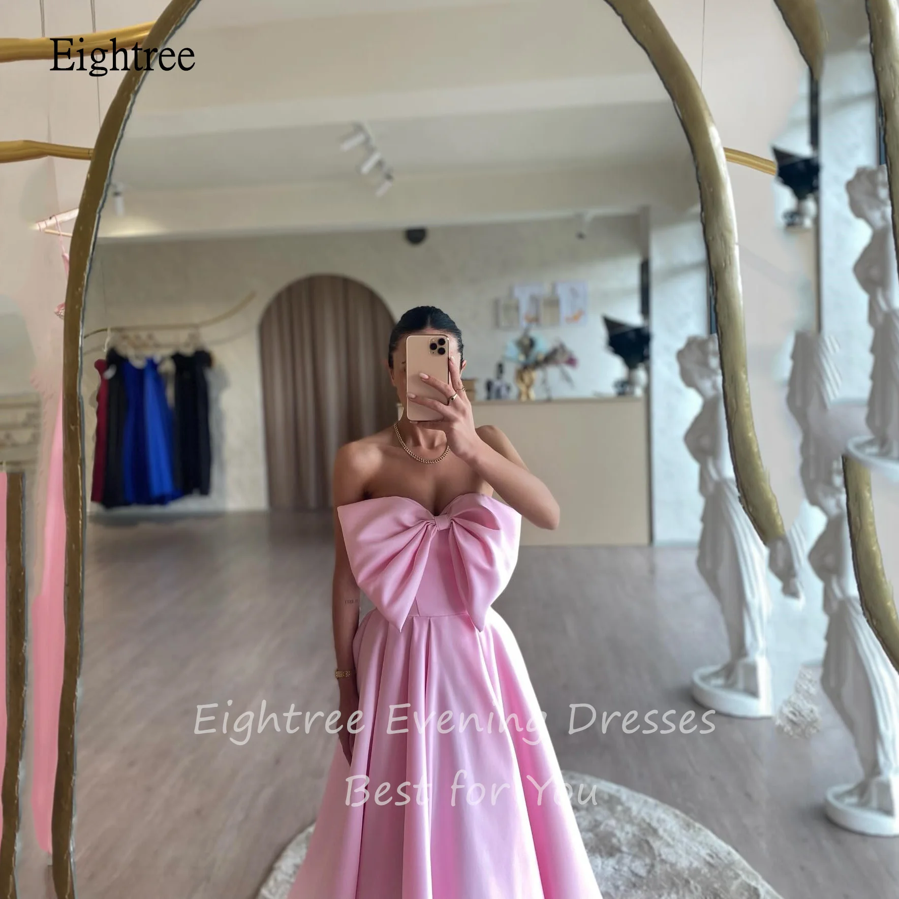 Eightree Cute A-Line Evening Dresses Sleeveless with Bow Prom Gown Backless Formal Party Gowns vestidos de festa Customized