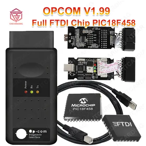 Opel 풀 칩 OP-COM V1.99 FTDI PIC18F458, OBD 2 OBD2 자동차 진단 케이블 도구, 최신 Opcom 1.99