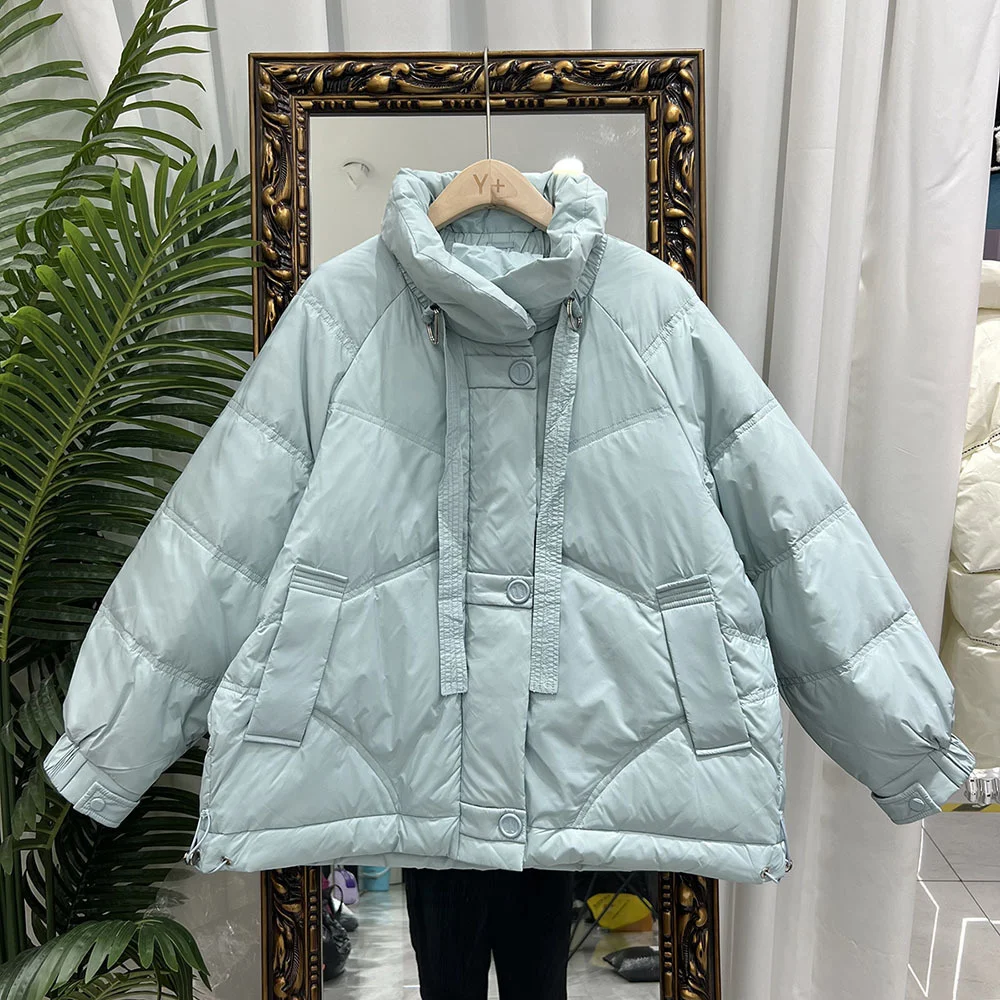 

90% 2023 White New Duck Down Female Loose Jacket Warm Ladies Coats Single Breasted Puffer Outerwear