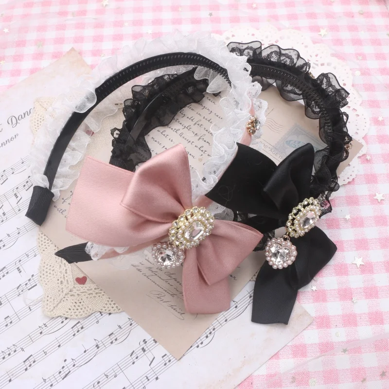 

Sweet and Cute Lace Tie Sweet and Cool Headband Love Rhinestone Bow Headband Hair Accessories
