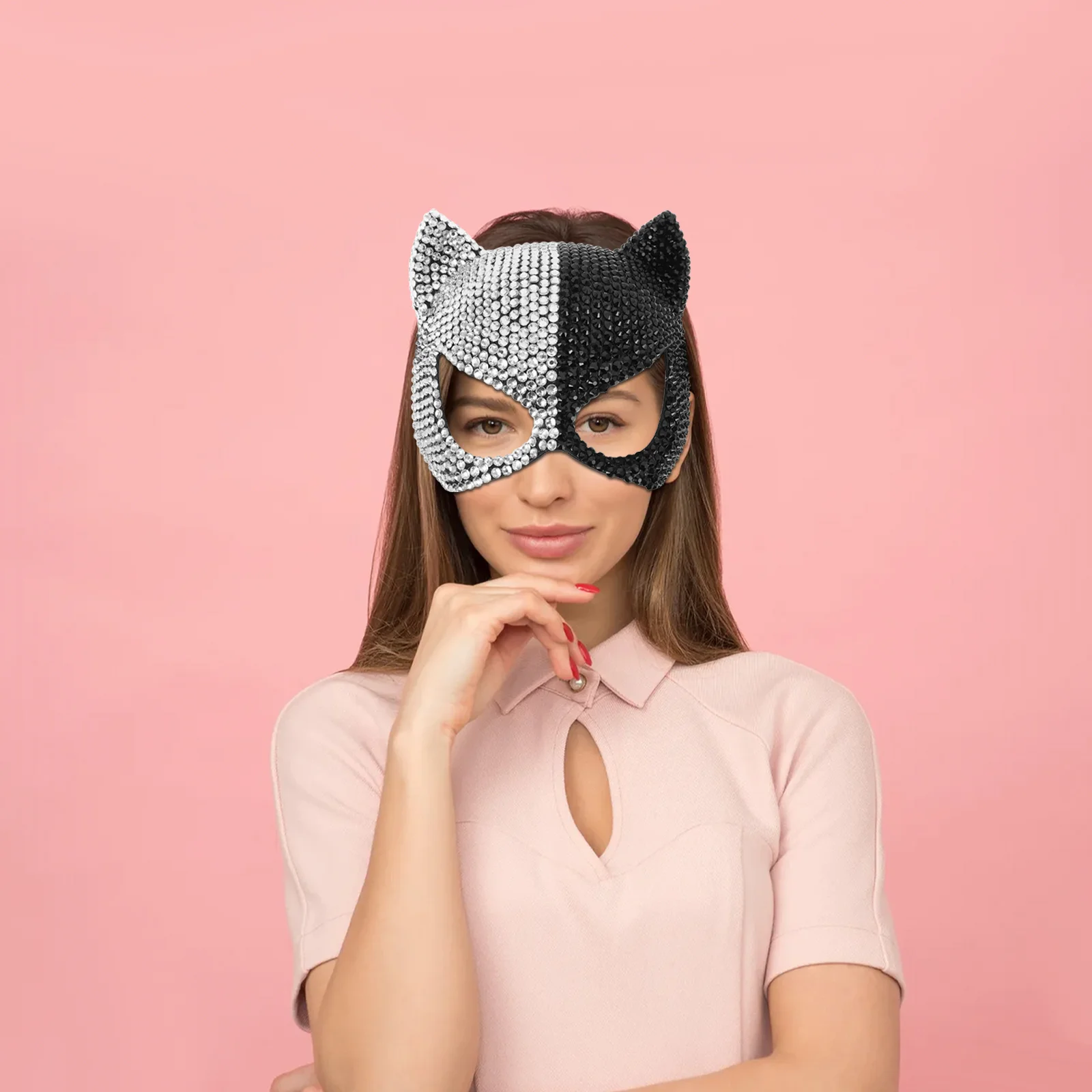 

Rhinestone Cat Mask Half Face Masquerade Party Mask for Women Girls Costume Ball Photography Prop Masks for Women Costume