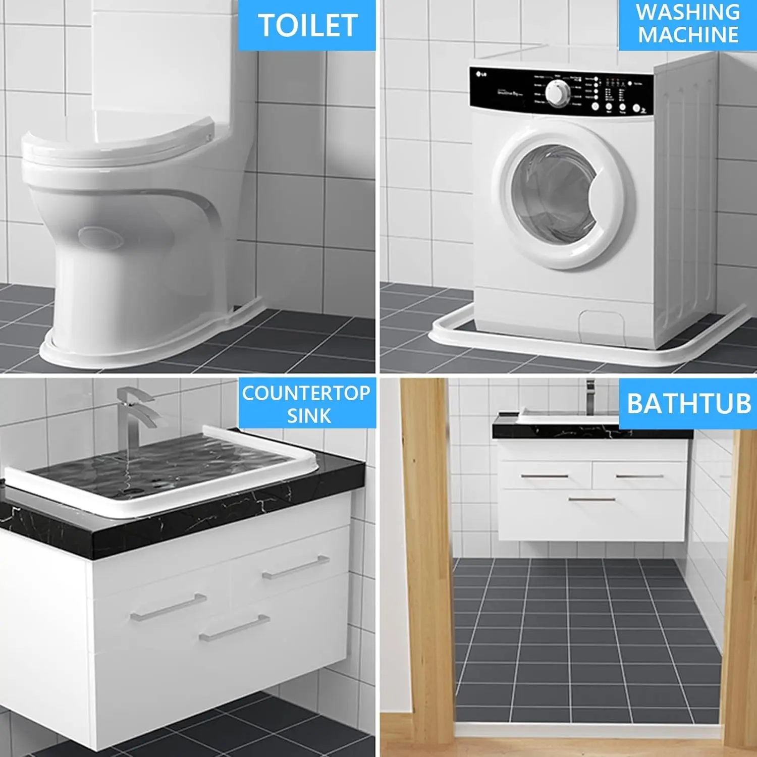 Neuer Selbstklebender Badezimmer-Wasserhaltestreifen, Arbeitsplatten-Wasserstopper, Biegsamer Trocken-Nass-Trennblock, Duschbarriere – Detail 3