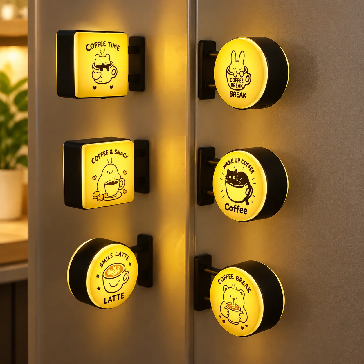 Cute Coffee Time LED Magnetic Badge Light Warm Yellow Glowing Sign for Kitchen Coffee Bar Shop Window Home Decor