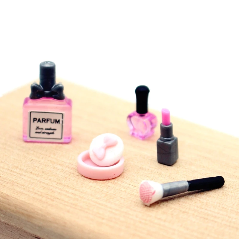1 Juego de pintalabios cosmético en miniatura para casa de muñecas 1:12, polvo prensado, brocha de maquillaje para Perfume, modelo de escena de maquillaje para muñeca. Accesorios de decoración