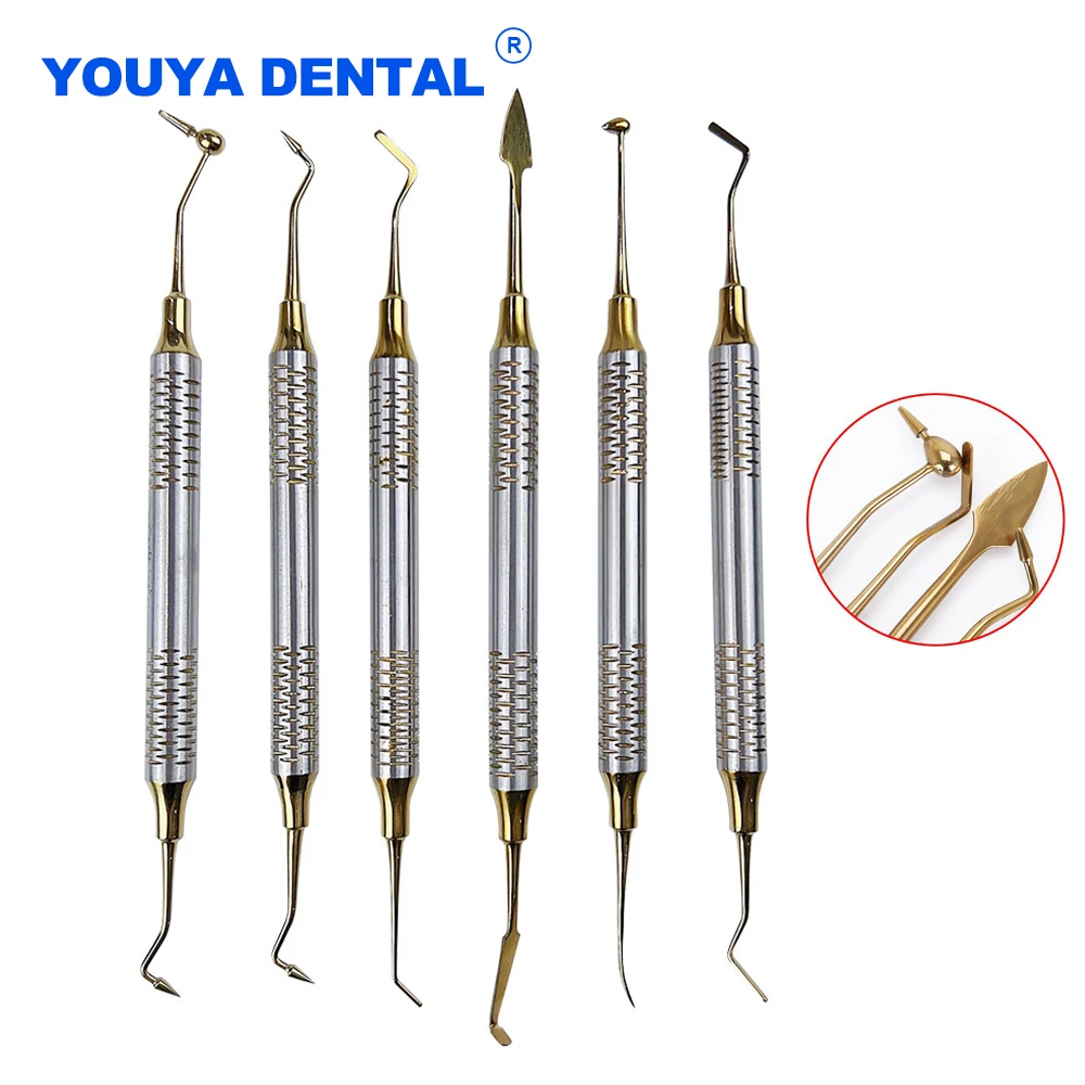 

Dental Instrument Composite Resin Filling Spatula Resin Filler Set Titanium plated Head thick handle Restoration Dentist 6Pc/Set