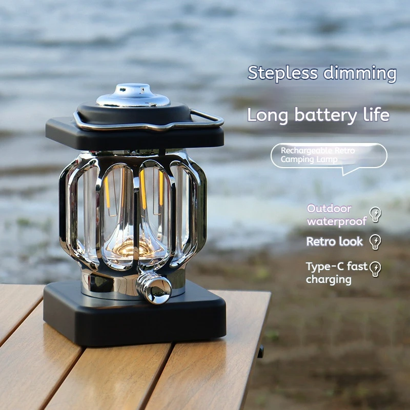 Retro Camping Light Outdoor Portable Waterproof Camping Light Super Long Battery Life Rechargeable LED Tent Light Hand Infinite