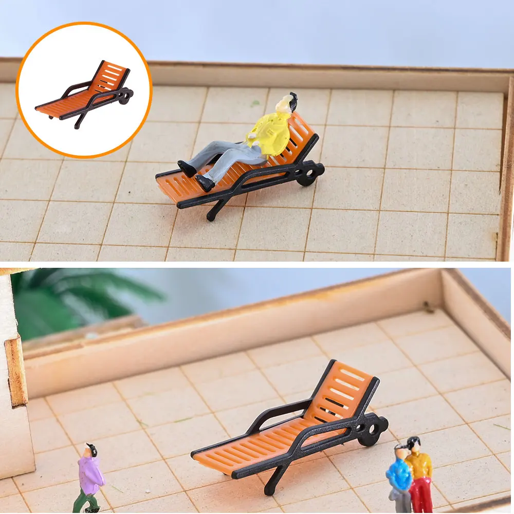 5pcs Miniature Park Beach Lounge Chair Model 1:30 50 75 100 150 Scale Diorama Outdoor Garden Deck Chair Micro Landscape Material