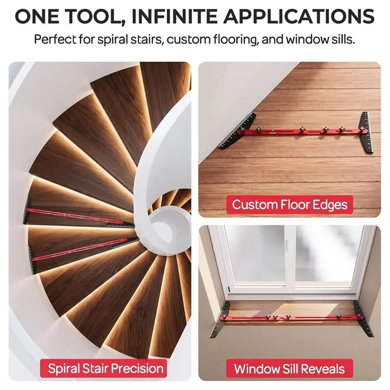 PORK-Adjustable Stair Jig Tool Kit- Stair Tread Template With Steel Ruler And Carpenter Pencil For Precise Woodworking