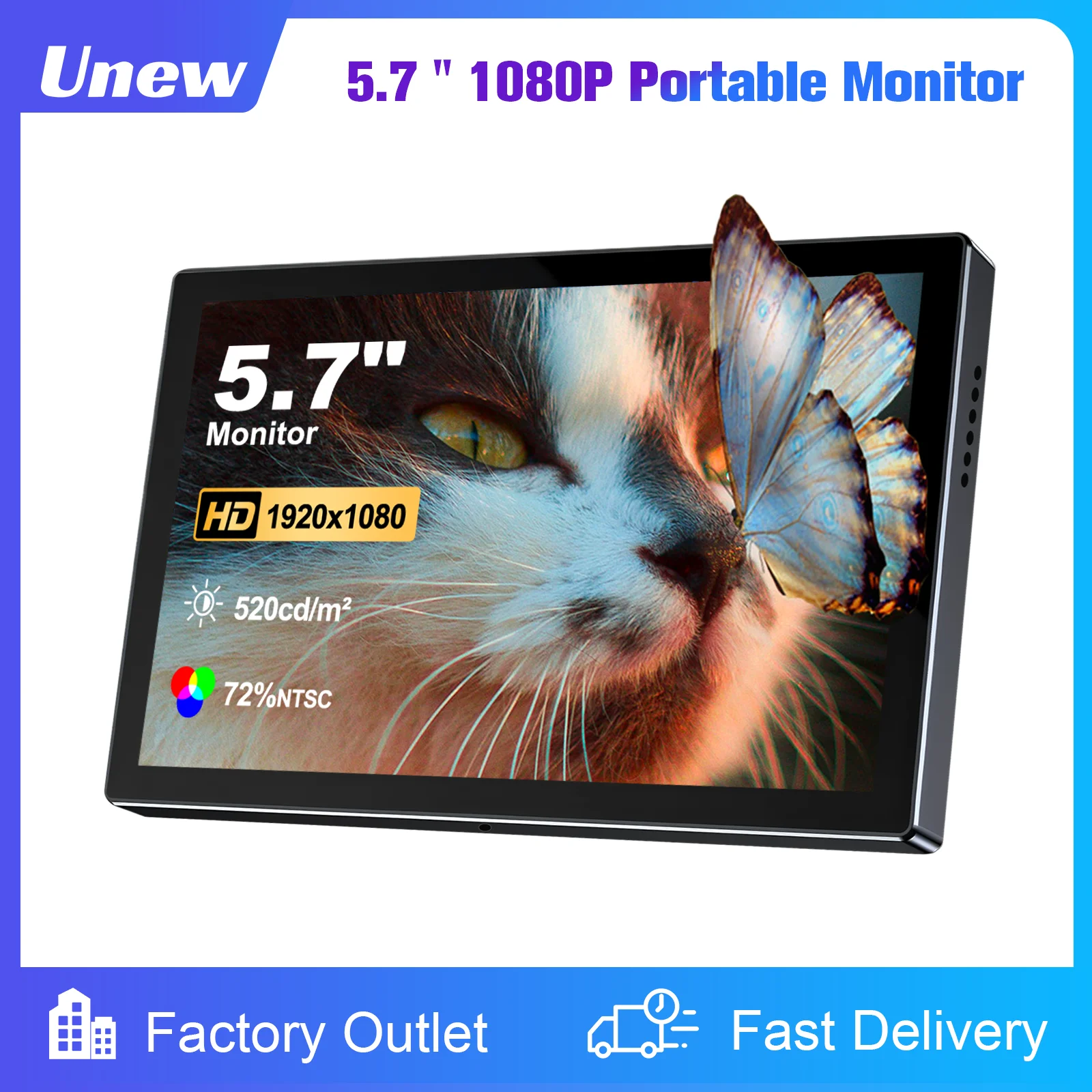 

5.7 inch 1920x1080 IPS Portable Monitor Type-C USB-C HDMI Gaming Display VESA for Switch PS5 Laptop Camera
