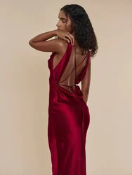 JULISSA MO Satin Backless Bandage Spaghetti Strap V Neck Maxi Dress For Women Sexy Autumn Party Evening Dress 2023 Fashion