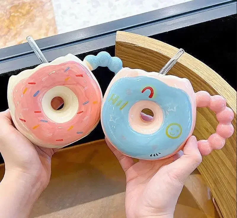 

Cute Donut Mug Couple Afternoon Tea Ceramic Coffee Cup Nordic Restaurant Home Breakfast Milk Girlfriend's Gift