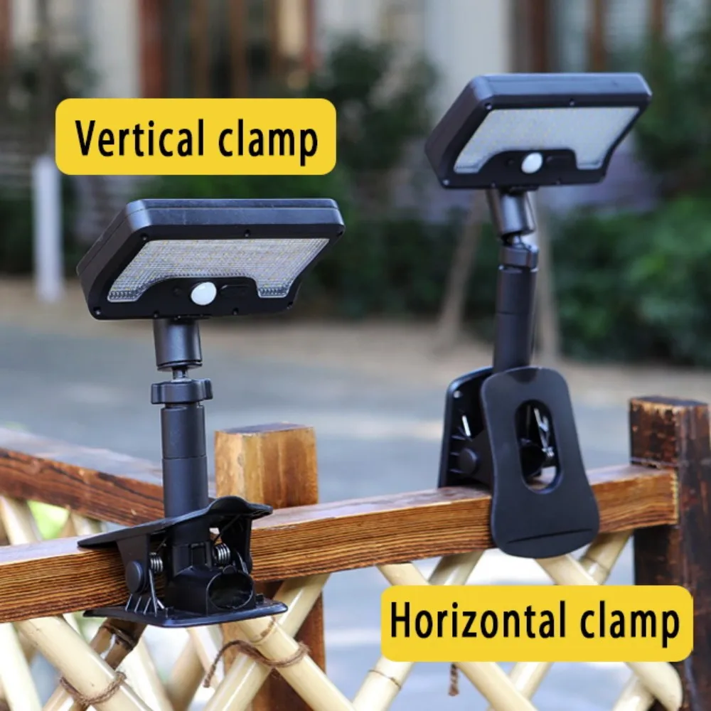 1PC movido a energia solar lâmpada de clipe duplo luz externa para pátio branco/luz quente 360 °   Luzes de jardim para gramado com detecção de corpo humano de rotação