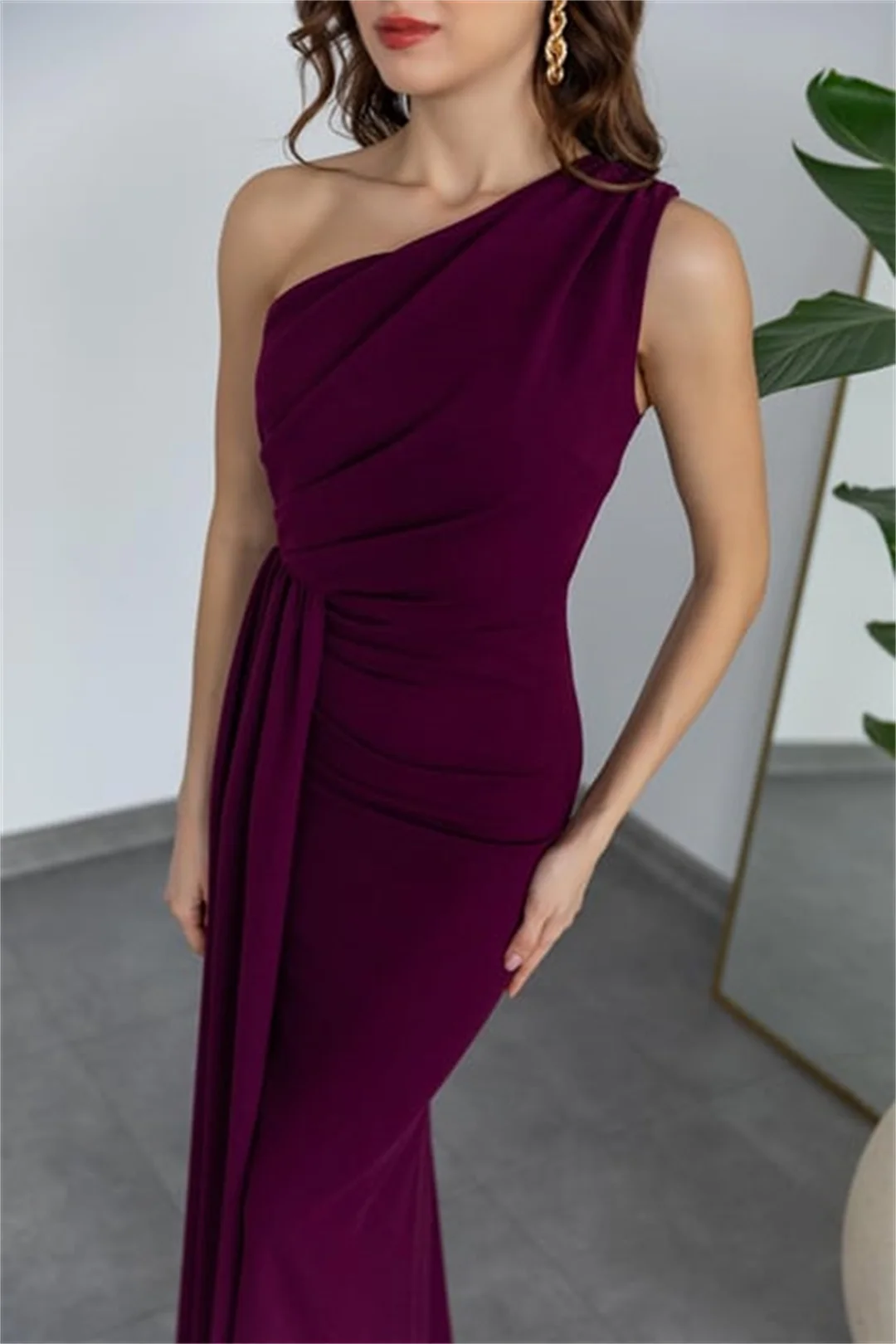 Chiffon One-Shoulder Evening Dresses Elegant Panel Train Sleeveless Backless Bodycon Family Gathering Dress Wedding Party Gowns