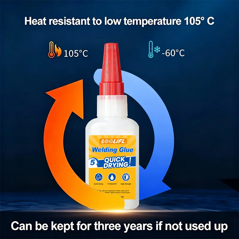 Loolifl Welding Glue Universal Super Glue, Fast Drying in a Few Seconds, Transparent, High-Strength Instant Adhesive, Waterproof Repair Glue for Metal, Plastic, Ceramic, Wood, Glass, Rubber, Resin, Shoes, DIY Crafts, Home Maintenance, Cyanoacrylate Super Adhesive