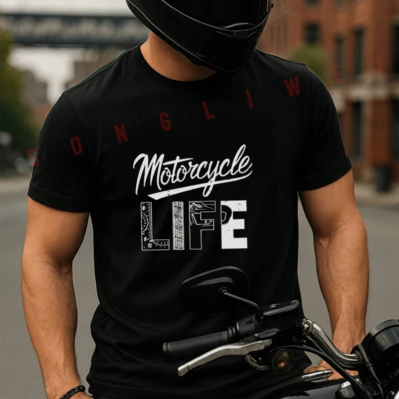 

Motorcycle LIFE Graphic Men's T Shirt Moto Casual Dress Cotton Round Neck Short Sleeved T-shirt Tees