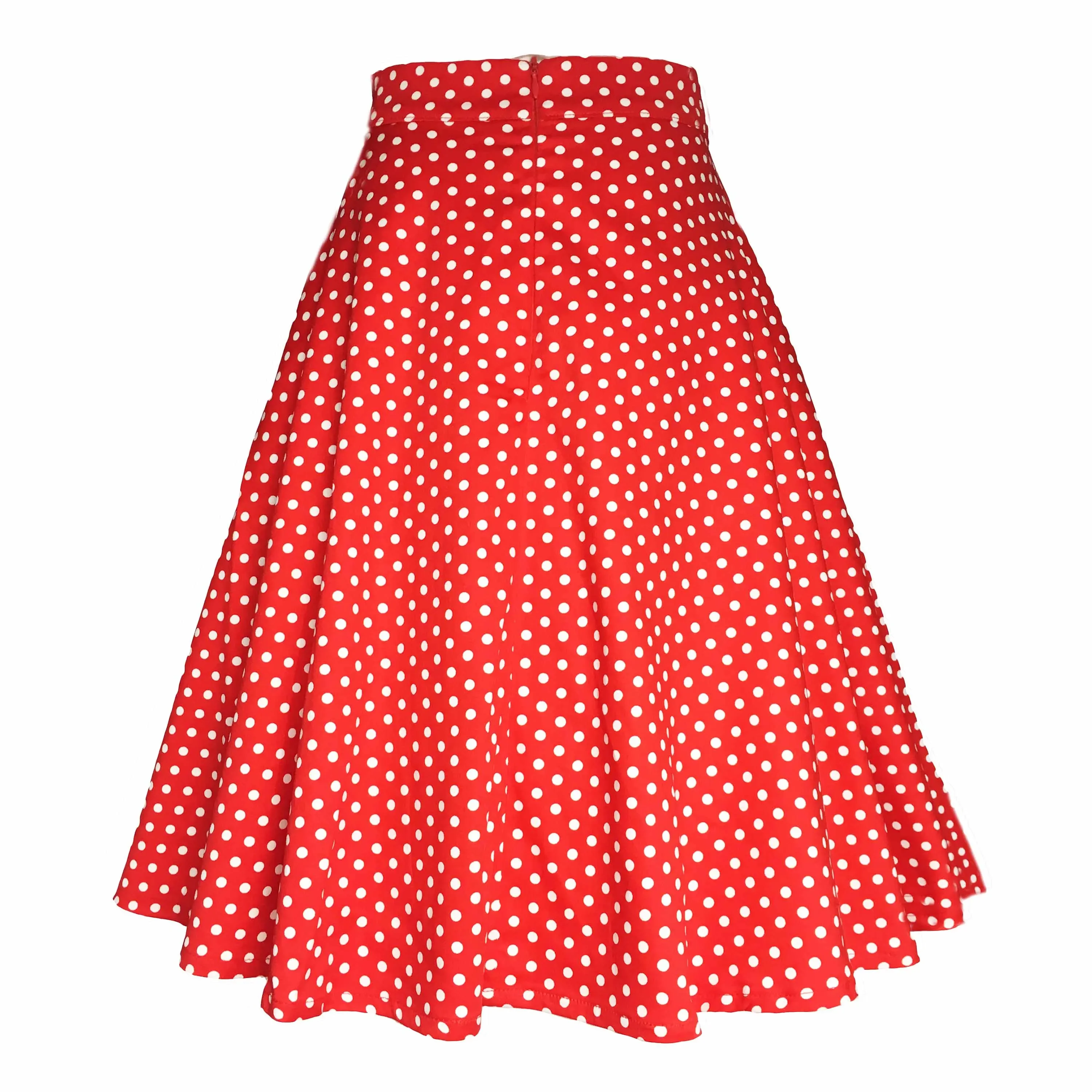 Small Red Polka Dot Cotton Womens Sexy Midi Summer Skirt Pin Up  High Waist Retro Vintage Rockabilly 50s Women Skirt